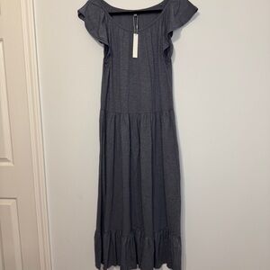Lilla P Gray Flutter Sleeve Tiered Maxi Dress Small | NWT | Runs Big